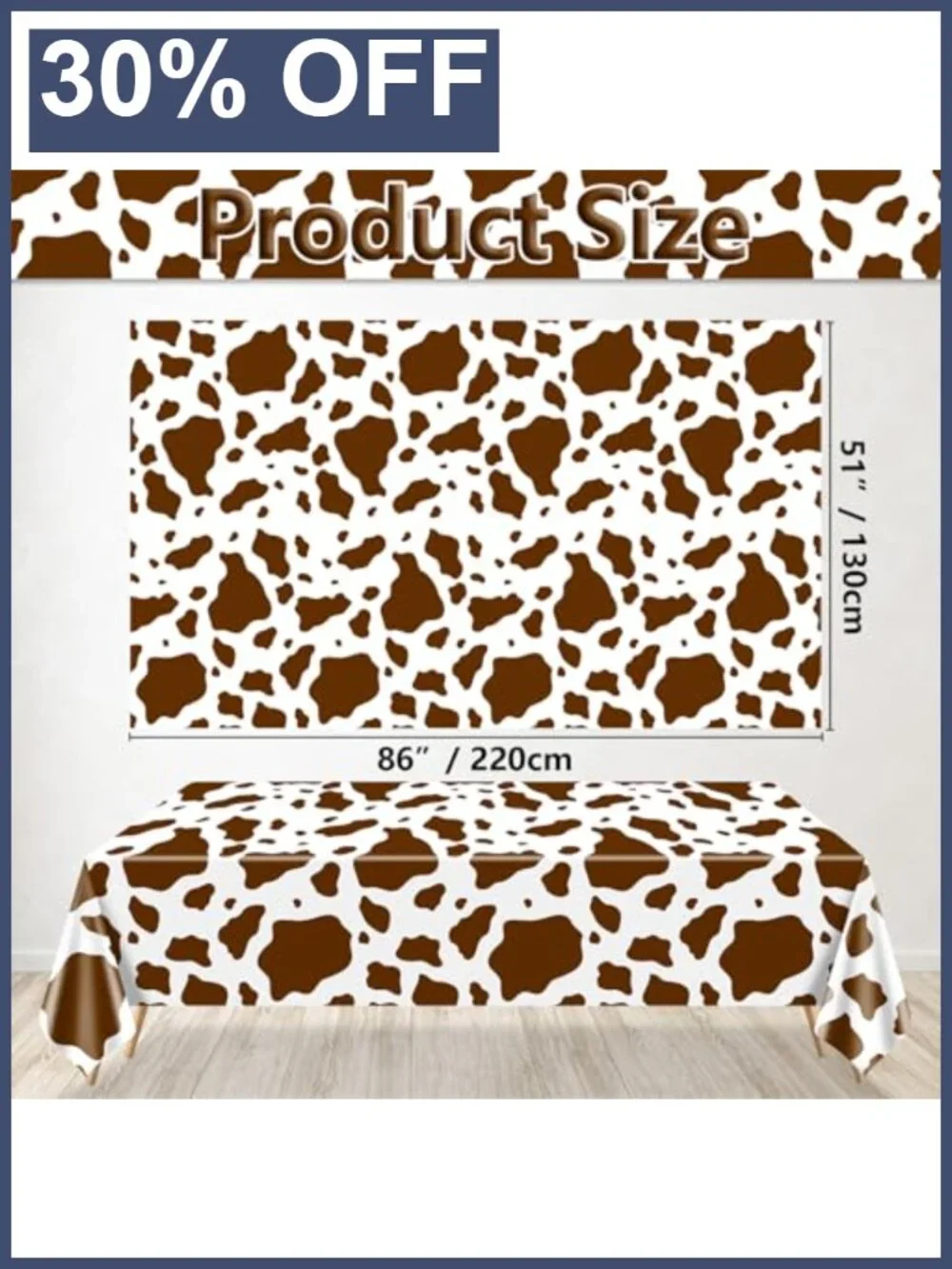 4 Pack Cow Print Tablecloths 86x51 PE Waterproof Reusable Party Decor
